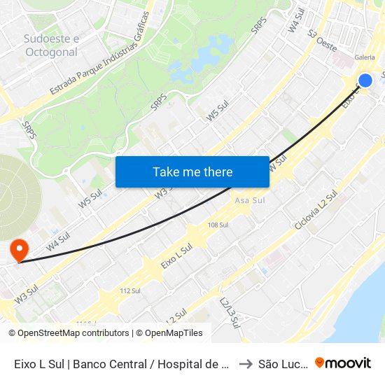 Eixo L Sul | Banco Central / Hospital de Base to São Lucas map
