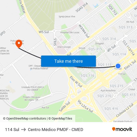 114 Sul to Centro Médico PMDF - CMED map