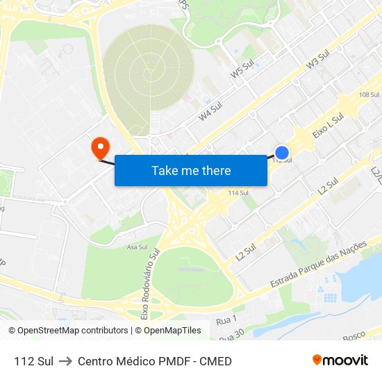 112 Sul to Centro Médico PMDF - CMED map