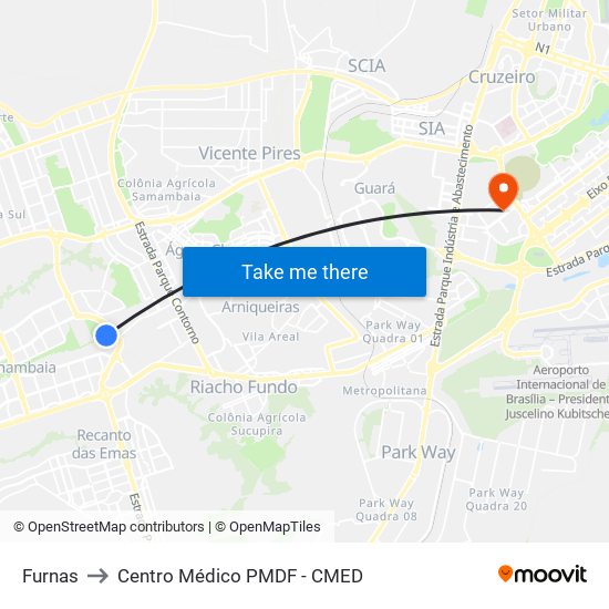 Furnas to Centro Médico PMDF - CMED map