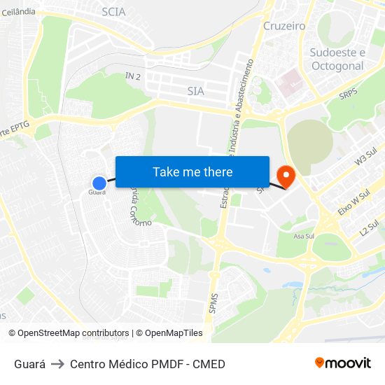 Guará to Centro Médico PMDF - CMED map
