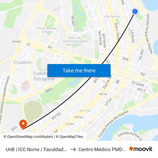 UnB | ICC Norte / Faculdade de Direito to Centro Médico PMDF - CMED map