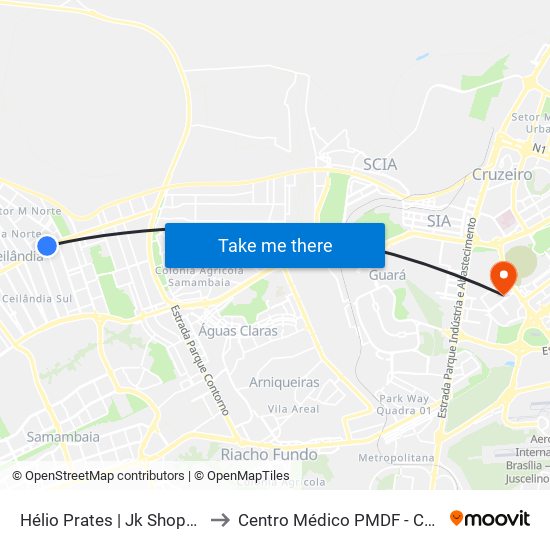 Hélio Prates | Jk Shopping to Centro Médico PMDF - CMED map