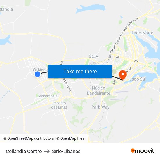 Ceilândia Centro to Sírio-Libanês map