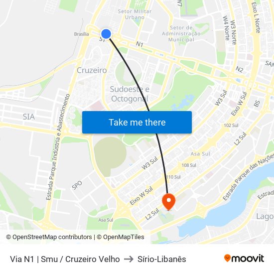 Via N1 | Smu / Cruzeiro Velho to Sírio-Libanês map