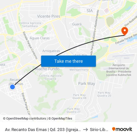 Av. Recanto Das Emas | Qd. 203 (Igreja Universal) to Sírio-Libanês map