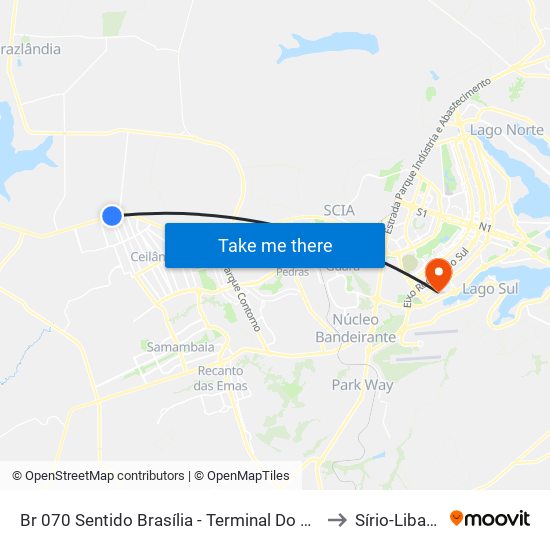Br 070 Sentido Brasília - Terminal Do Setor O to Sírio-Libanês map