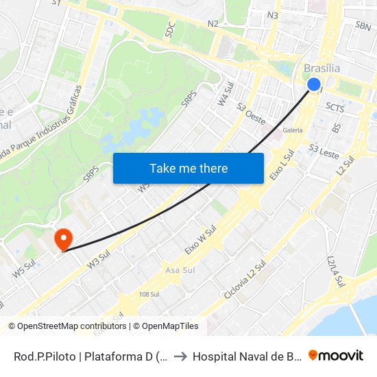 Rod.P.Piloto | Plataforma D (Box 16) to Hospital Naval de Brasília map
