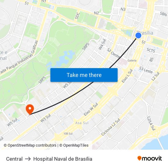 Central to Hospital Naval de Brasília map