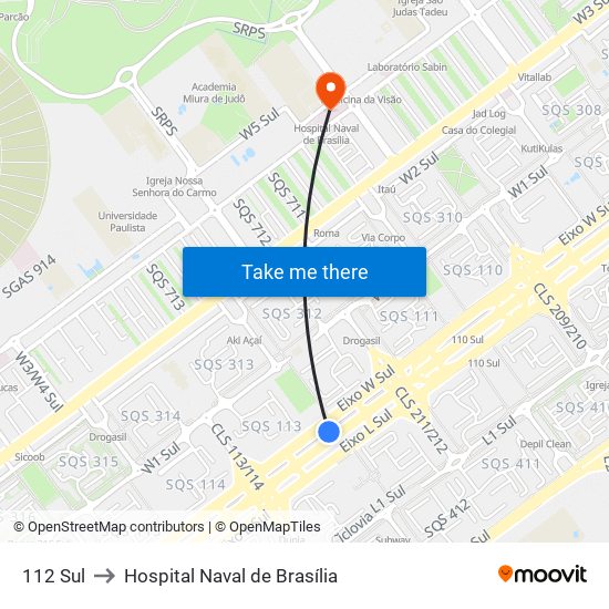 112 Sul to Hospital Naval de Brasília map