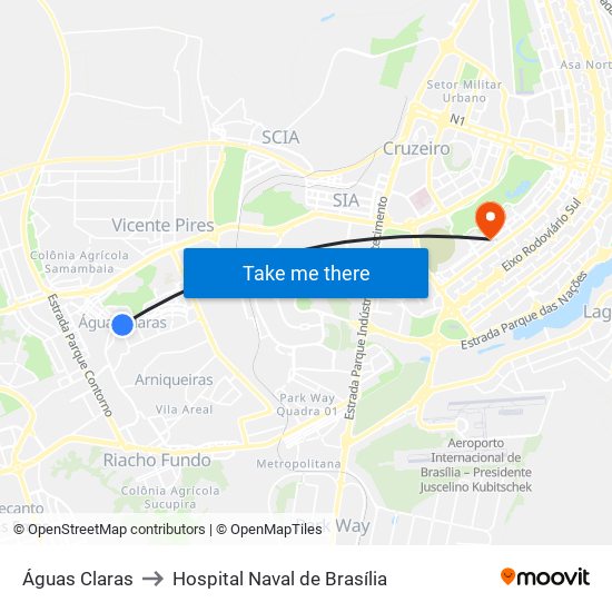 Águas Claras to Hospital Naval de Brasília map