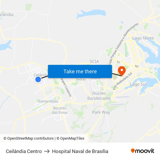 Ceilândia Centro to Hospital Naval de Brasília map