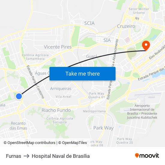 Furnas to Hospital Naval de Brasília map