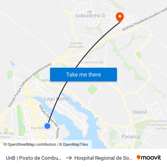 UnB | Posto de Combustíveis / Subway to Hospital Regional de Sobradinho (HRSo) map