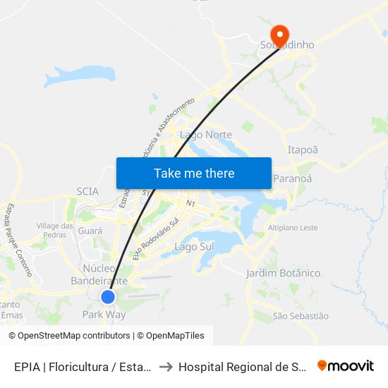 EPIA | Floricultura / Estação BRT Park Way to Hospital Regional de Sobradinho (HRSo) map