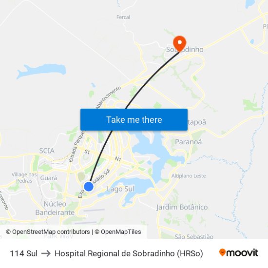 114 Sul to Hospital Regional de Sobradinho (HRSo) map