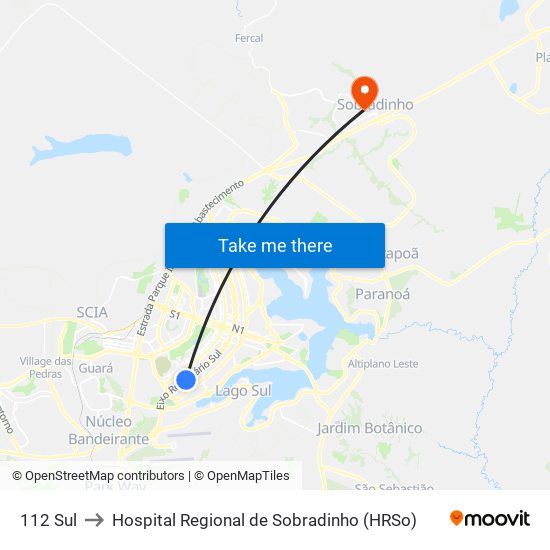 112 Sul to Hospital Regional de Sobradinho (HRSo) map