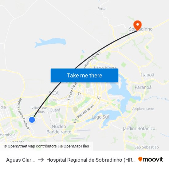 Águas Claras to Hospital Regional de Sobradinho (HRSo) map