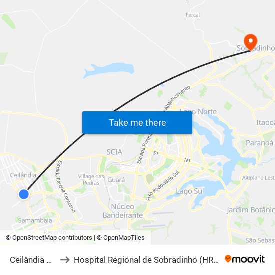 Ceilândia Sul to Hospital Regional de Sobradinho (HRSo) map