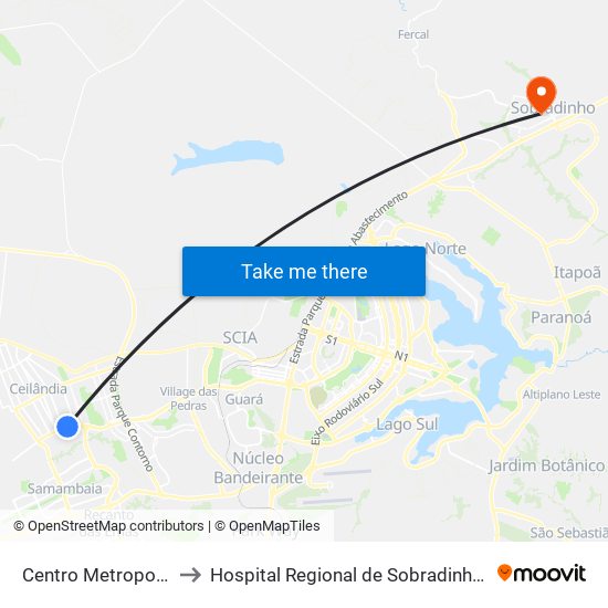 Centro Metropolitano to Hospital Regional de Sobradinho (HRSo) map
