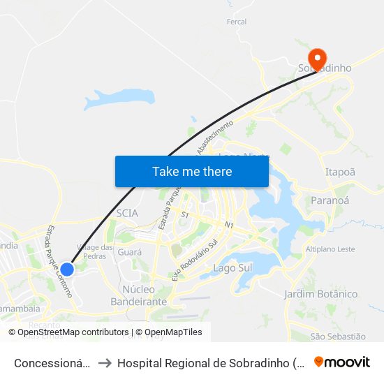 Concessionárias to Hospital Regional de Sobradinho (HRSo) map