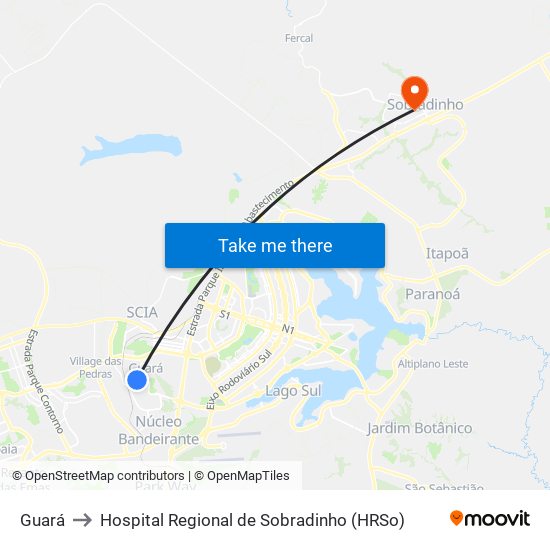 Guará to Hospital Regional de Sobradinho (HRSo) map