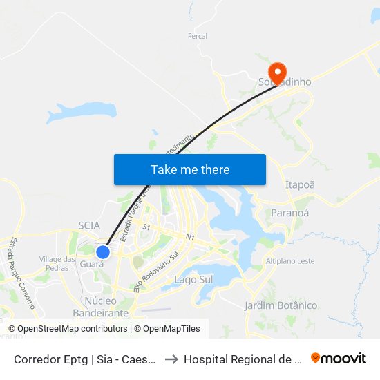 Corredor Eptg | Sia - Caesb (Sentido Taguatinga) to Hospital Regional de Sobradinho (HRSo) map