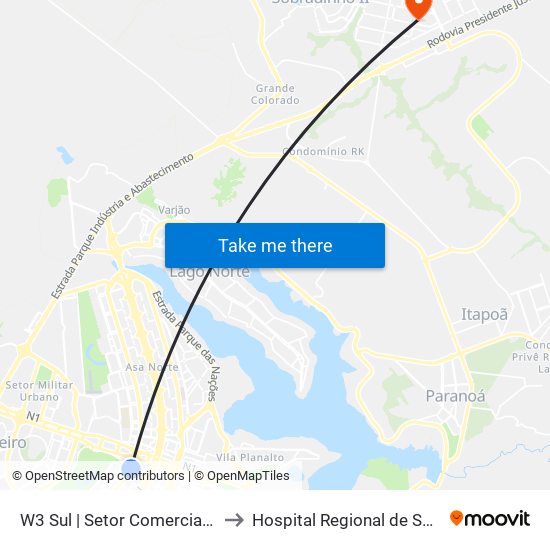 W3 Sul | Setor Comercial Sul / Pátio Brasil to Hospital Regional de Sobradinho (HRSo) map