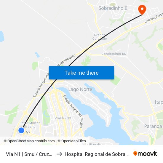 Via N1 | Smu / Cruzeiro Velho to Hospital Regional de Sobradinho (HRSo) map