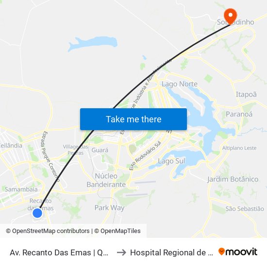 Av. Recanto Das Emas | Qd. 203 (Igreja Universal) to Hospital Regional de Sobradinho (HRSo) map