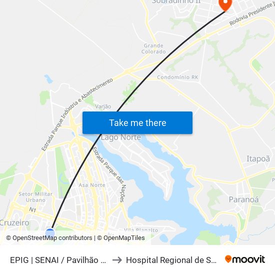 EPIG | SENAI / Pavilhão Parque da Cidade to Hospital Regional de Sobradinho (HRSo) map