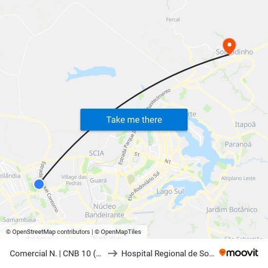 Comercial N. | CNB 10 (Banco Mercantil) to Hospital Regional de Sobradinho (HRSo) map