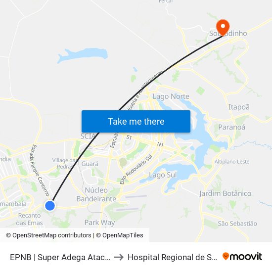 EPNB | Super Adega Atacadista / Gran Motel to Hospital Regional de Sobradinho (HRSo) map