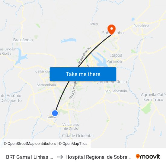 BRT Gama | Linhas Circulares to Hospital Regional de Sobradinho (HRSo) map