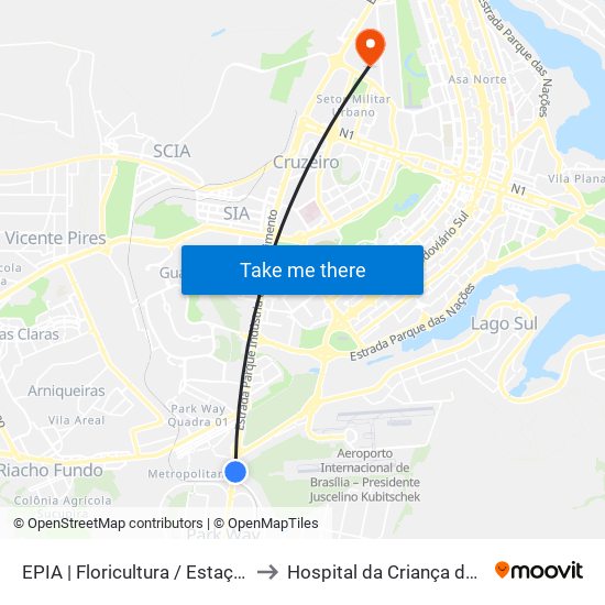 EPIA | Floricultura / Estação BRT Park Way to Hospital da Criança de Brasília (HCB) map