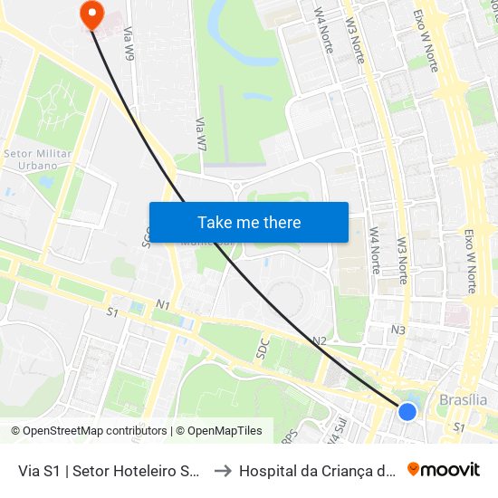 Via S1 | Setor Hoteleiro Sul (Hotel Nacional) to Hospital da Criança de Brasília (HCB) map