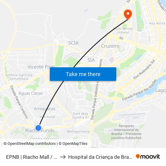 EPNB | Riacho Mall / Ultrabox to Hospital da Criança de Brasília (HCB) map