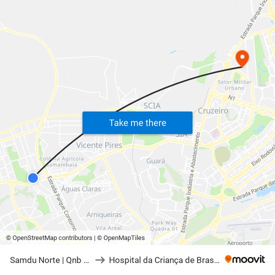 SAMDU N. | QNB 2 (INSS) to Hospital da Criança de Brasília (HCB) map