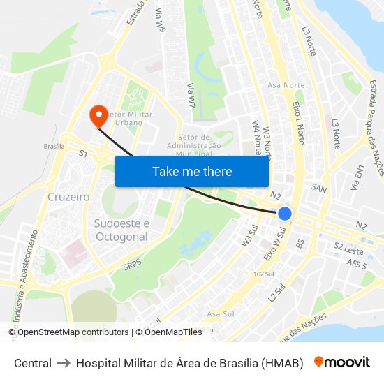 Central to Hospital Militar de Área de Brasília (HMAB) map