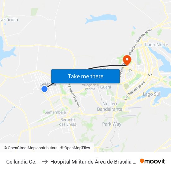 Ceilândia Centro to Hospital Militar de Área de Brasília (HMAB) map