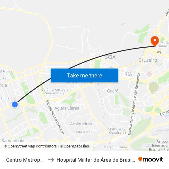 Centro Metropolitano to Hospital Militar de Área de Brasília (HMAB) map