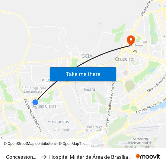 Concessionárias to Hospital Militar de Área de Brasília (HMAB) map