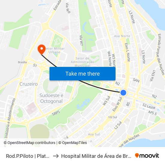 Rod.P.Piloto | Plataforma C to Hospital Militar de Área de Brasília (HMAB) map