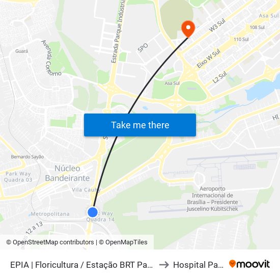 EPIA | Floricultura / Estação BRT Park Way to Hospital Pacini map