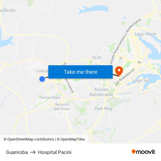 Guariroba to Hospital Pacini map