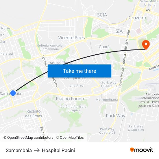 Samambaia to Hospital Pacini map