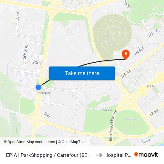 EPIA | ParkShopping / Carrefour (SEMIURBANO) to Hospital Pacini map