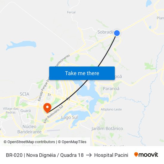 BR-020 | Nova Dignéia / Quadra 18 to Hospital Pacini map