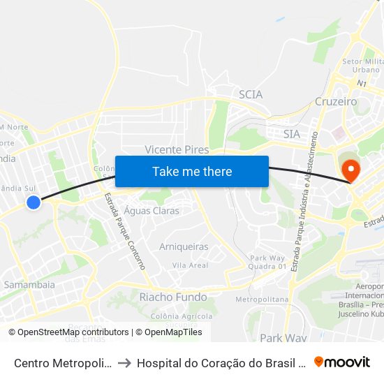 Centro Metropolitano to Hospital do Coração do Brasil (HCBr) map