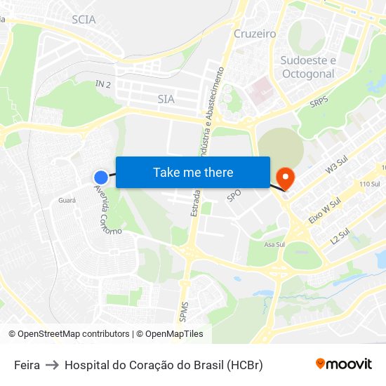 Feira to Hospital do Coração do Brasil (HCBr) map